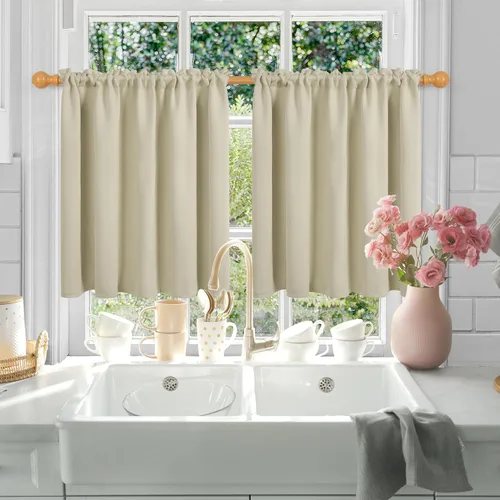 Miniatura 5 de Deconovo Cortinas Opacas Cortas Paneles para Baño/Cocina - Cortinas de Oscurecimiento de Habitación con Aislamiento Térmico y Bolsillo para Barra