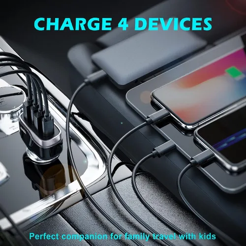 Miniatura 3 de SUNDA Cargador de Coche USB C Rápido de 60W Adaptador de Carga de Coche de 4 Puertos Dual Tipo C PD30W/PPS30W Compatible con iPhone 17/16