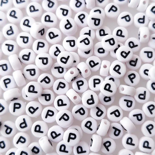 Miniatura 14 de Más de 200 cuentas de letras M individuales de 0.16 x 0.27 pulgadas para la fabricación de joyas, alfabeto acrílico redondo blanco a granel