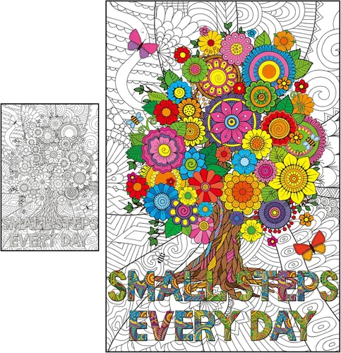 Naozinebi Pósteres Gigantes para Colorear de Mandala Pósteres Grandes para Colorear Pequeños Pasos Cada Día Páginas de Libros Jumbo para Colorear