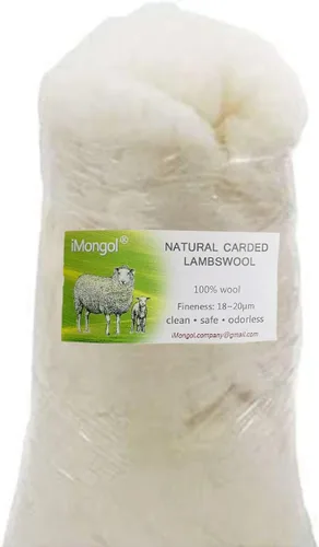 iMongol Carded Lambs - Relleno de lana para fieltro de aguja, manualidades de punto, creaciones brillantes, relleno de almohada, animales de lana
