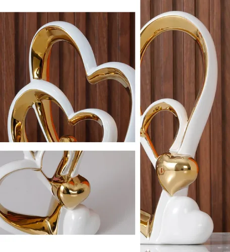 Miniatura 7 de APLUSH Decoración de estatua de doble corazón de porcelana, escultura de artista moderna, decoración del hogar para sala de estar, gabinete de vino