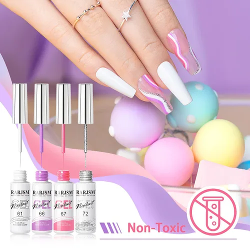 Miniatura 5 de RARJSM Arte de uñas en gel con líneas, conjunto de pintura de gel de colección de algodón de azúcar, pintura con alambre y dibujo de gel para diseño