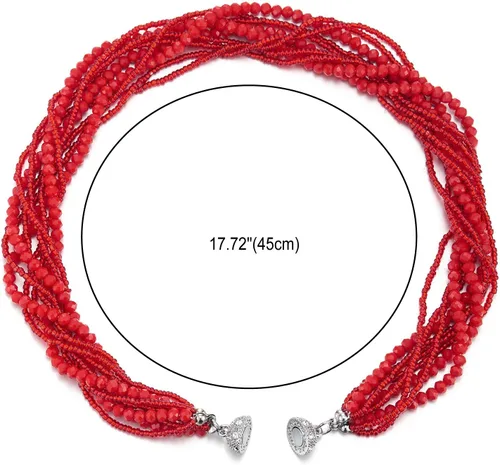 Miniatura 3 de COOLSTEELANDBEYOND Gargantilla de cadena trenzada de cristal multicapa, cierre magnético, collar de declaración, pulsera