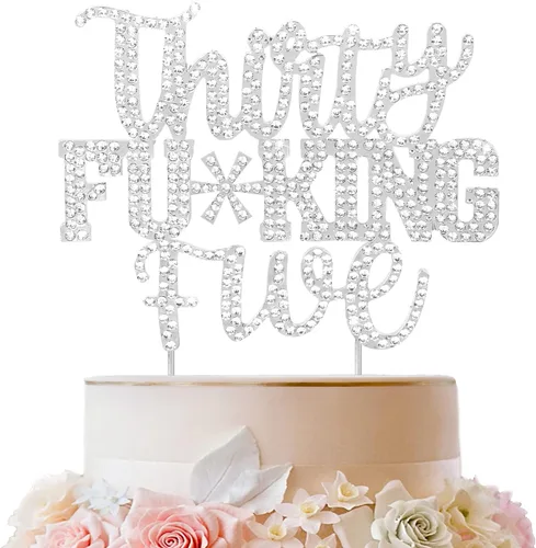Miniatura 76 de LINGTEER Veintiún divertidos adornos dorados para tartas con diamantes de imitación – Saludos a los 21 años de edad, decoración de centros de mesa