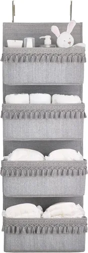 Dahey Organizador bohemio para colgar sobre la puerta, para habitación del bebé, con borlas, decoración para dormitorio, cuarto de bebé, baño, Gris