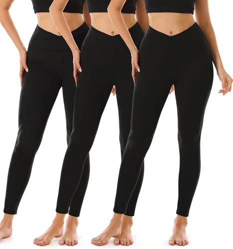 FULLSOFT Paquete de 3 leggings para mujer, de cintura alta, suaves, color negro, pantalones de yoga para entrenamiento, atletismo, correr, talla