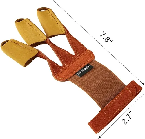 Miniatura 2 de Huntingdoor Guante de dedo de tiro con arco con 3 pestañas de dedo, protector de dedo de gamuza negra y marrón, guantes de dedo para tirador de mano