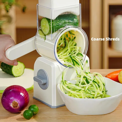 Miniatura 7 de Rallador rotativo de queso con asa, trituradora de queso de cuchillas inoxidables reemplazables, cortador de verduras de queso multifuncional