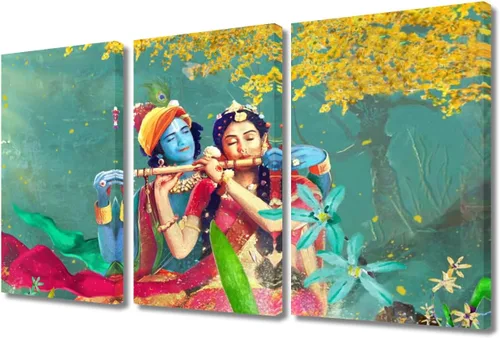 Miniatura 49 de Pintura india hindú Dios Señor Krishna imágenes sobre lienzo, arte de pared de 3 piezas, arte de pared moderno, decoración del hogar para sala