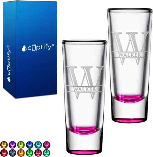 Miniatura 48 de Vaso de chupito personalizado con fondo verde azulado personalizado de 2 oz, vasos de chupito cordial con inicial en script dividido y nombre