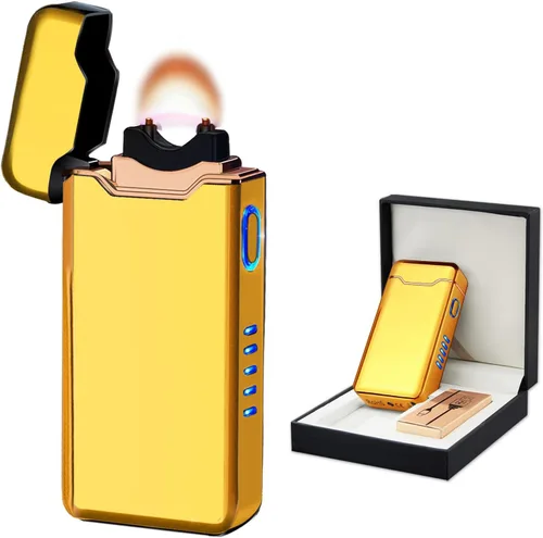 Miniatura 11 de BABOBIU Encendedor de plasma recargable, encendedor de arco, encendedores a prueba de viento, cuerpo de metal, pantalla de batería, botón de llama