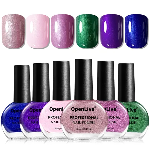 Miniatura 13 de OpenLive Juego de esmalte de uñas de gel de 10 ml, 6 colores con purpurina, rosa, rojo, rosa brillante, morado intenso, serie de esmalte de uñas