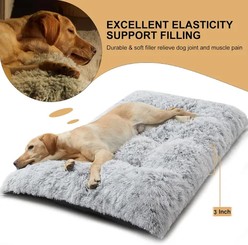 Miniatura 5 de BFPETHOME Camas para Perros Grandes, Cama de Felpa para Jaula de Perro Mullida y Acogedora Almohadilla para Perrera para Dormir y Aliviar la Gris