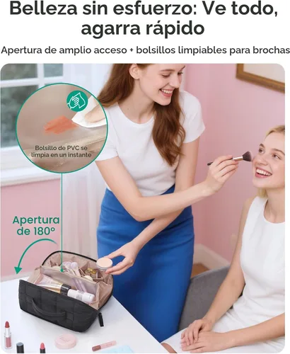 Miniatura 2 de BAGSMART Bolsa de Maquillaje de Viaje para Mujeres, Estuche Cosmético Portátil Resistente al Agua, Organizador de Maquillaje Acolchado Abultado