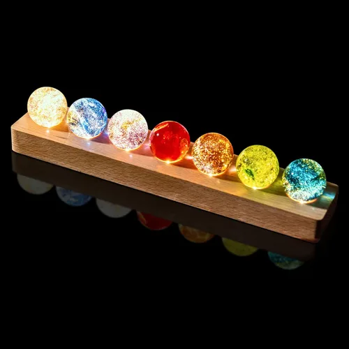 Miniatura 3 de Bola de cristal con base de luces LED de madera, luz nocturna de cristal colorida, 7 bolas de cristal, luces USB decorativas, mesa USB, lámpara