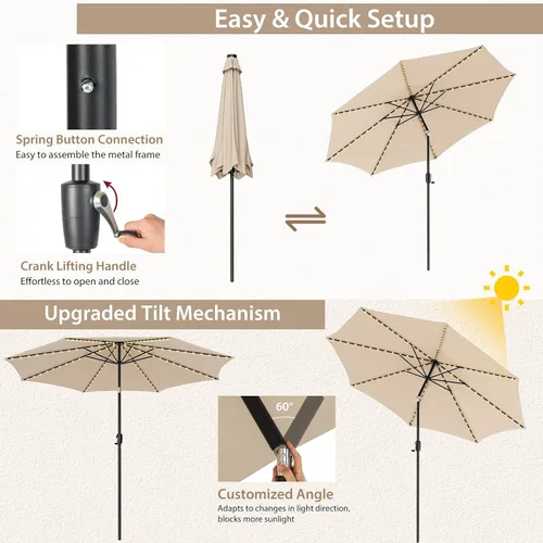Miniatura 4 de Tangkula Sombrilla solar de 10 pies, patio con 112 luces LED, sombrilla de mercado para mesa al aire libre con mango de elevación de manivela