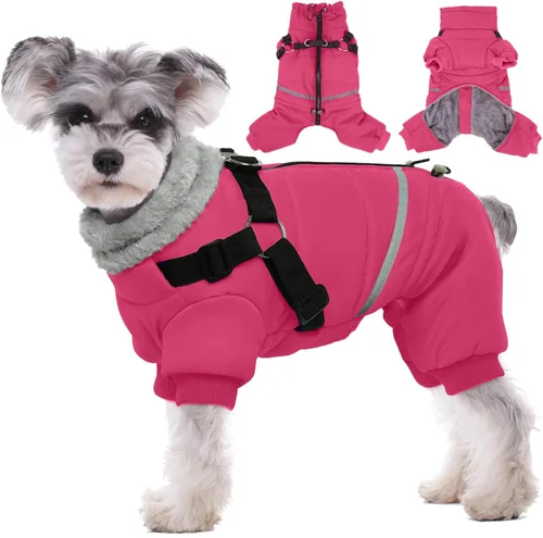 Miniatura 13 de BRKURLEG Abrigo Negro para Perro con Arnés, Chaqueta de Invierno para Perro, Mono para Perros Chaquetas Corporales Cálidas, Abrigos de Invierno