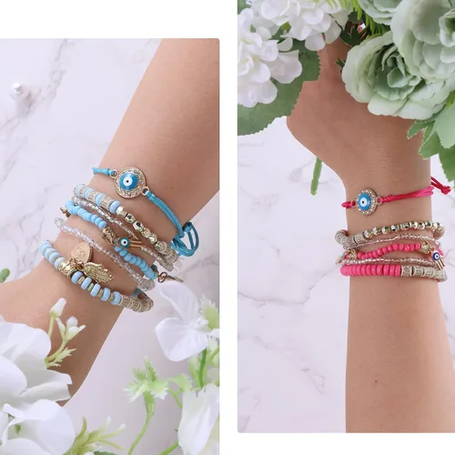 Miniatura 4 de 12Pcs Women's Bracelets Preppy Bracelet Protection Bracelet Friendship Bracelet Devil Eye Beaded Fashion Bracelet Bohemian Multilayer Rice Bead
