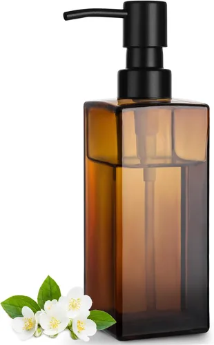 Dispensador de jabón de vidrio ámbar GMISUN, dispensador de jabón de manos con bomba de acero inoxidable para baño, dispensadores de cocina