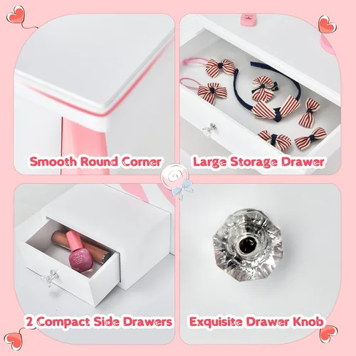 Miniatura 3 de Costzon Juego de tocador para niños con espejo, tocador de maquillaje de princesa 2 en 1 con parte superior desmontable, tocador para niños pequeños