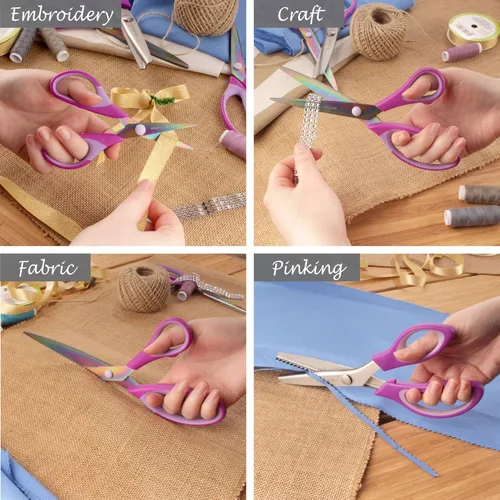 Miniatura 6 de JubileeYarn - Juego de tijeras de titanio Softgrip - Rosado, costura, arte, manualidades, oficina, 1 juego de 4 unidades, color morado 4 piezas