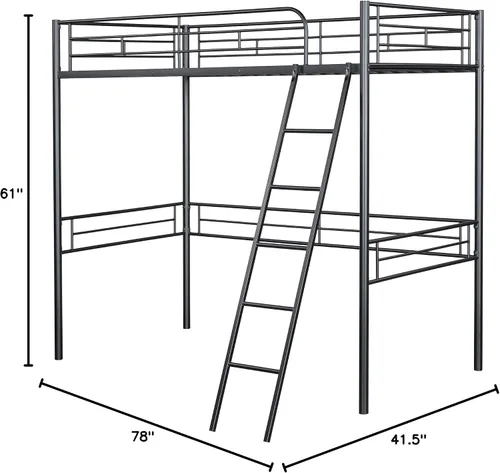 Miniatura 2 de Furniture of America Citing - Cama tipo loft de metal industrial con escalera en ángulo adjunta y barandillas de seguridad, no requiere somier