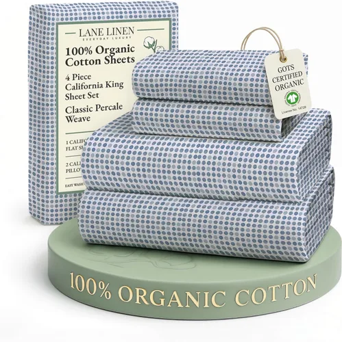 Miniatura 142 de LANE LINEN Sábanas 100% algodón orgánico para cama tamaño King, sábanas de percal suave, transpirables, de lujo, estilo hotelero, lavables a 09