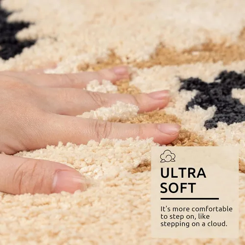 Miniatura 4 de DEXDE Alfombras de Baño Bohemias Marroquíes Alfombra de Baño 20x32 Pulgadas - Tapete de Baño Geométrico Antideslizante, Beige Crema Lavable a