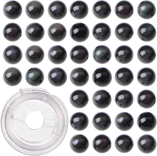 Miniatura 24 de 100 cuentas sueltas redondas de jade blanco natural de 0.315 pulgadas para fabricación de joyas con cordón elástico de cristal