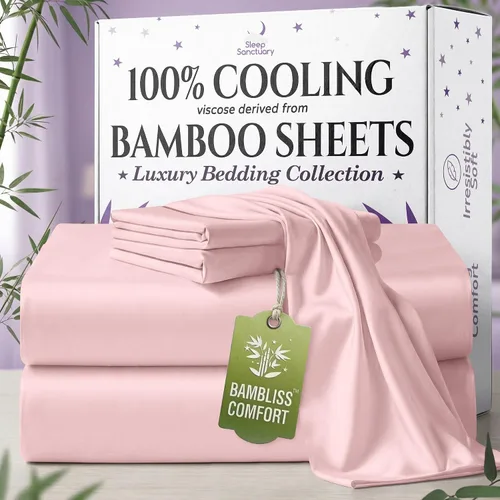 Miniatura 33 de SLEEP SANCTUARY - Juego de sábanas 100% viscosa derivada de bambú tamaño individual 4 piezas – Sábanas de lujo BamBliss de enfriamiento