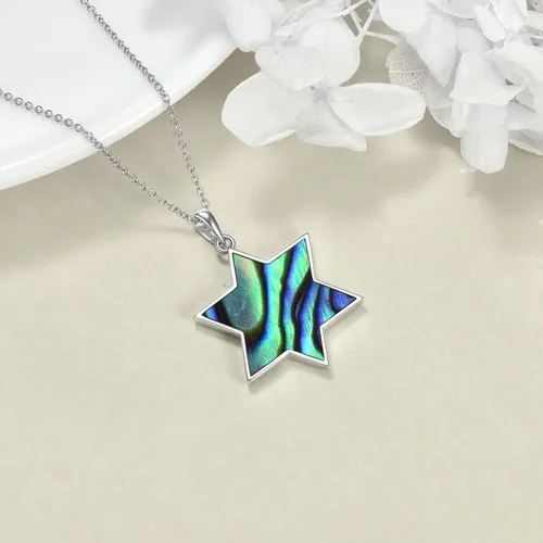 Miniatura 59 de YFN Collar de estrella de David de plata de ley, concha de abulón, árbol de la vida, joyería judía, regalos para mujeres y hombres