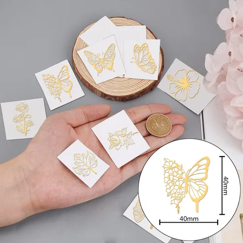 Miniatura 2 de OLYCRAFT 9 Piezas de Pegatinas de Orgonita, Pegatina de Mariposa, Hoja de Flor, Pegatinas Decorativas Autoadhesivas, Pegatinas de Metal Dorado