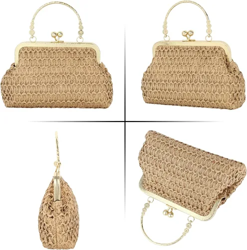 Miniatura 7 de Mini bolso de embrague tejido de paja para mujer, bolso cruzado con correa de cadena