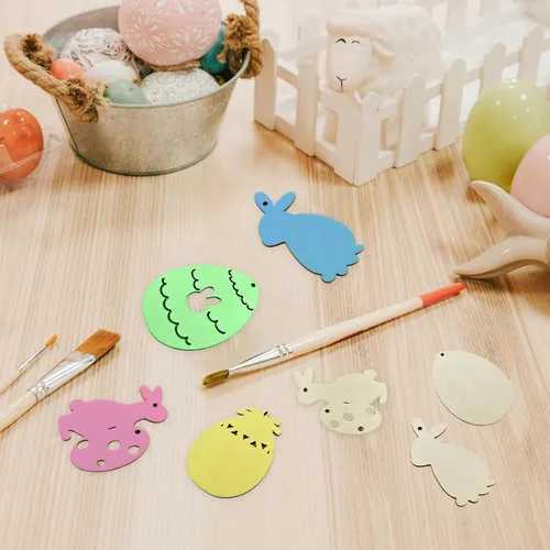 Miniatura 5 de AOCEAN Kit de manualidades de huevos de conejo, 100 piezas, recortes de madera y adornos colgantes con cordel, decoraciones de madera sin terminar