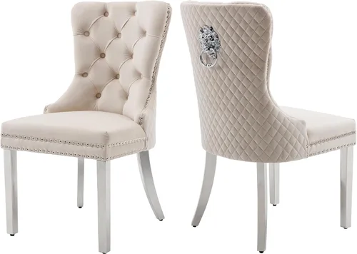 Miniatura 23 de Juego de 2 sillas de comedor de terciopelo Homedraft, colección Nikki para comedor con patas doradas de acero inoxidable y anillo de tirador