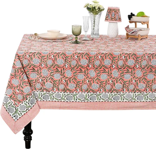 Miniatura 72 de Ridhi - Mantel cuadrado 100% algodón con estampado en bloque, lavable, para Halloween, Acción de Gracias, Navidad, fiestas, bodas, decoración
