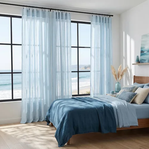 Miniatura 5 de Cortinas de lino azul claro de 90 pulgadas de largo para sala de estar, dormitorio de niñas, guardería, decoración acogedora de verano, bolsillo