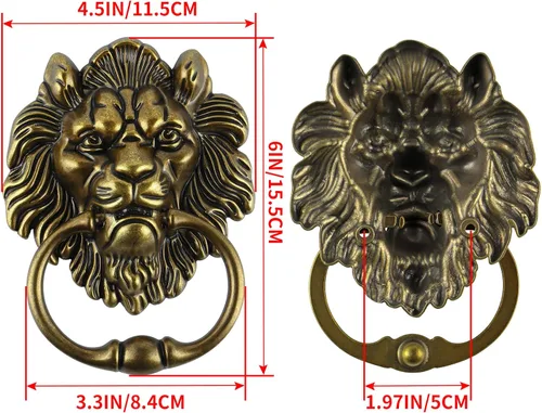Miniatura 3 de MOLIGOU Aldaba de puerta con cabeza de león, aldaba decorativa para puerta delantera de 6 pulgadas, manija de anillo de puerta de león antiguo