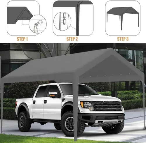 Miniatura 4 de Cobertura de toldo de repuesto para cochera, cubierta superior de repuesto para estructura de cochera de 10' x 20', lona impermeable y protegida