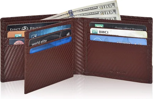 Miniatura 8 de Carteras plegables de cuero RFID hechas a mano para hombres en varios colores que ofrecen 9 tarjetas y 1 ranuras para identificación