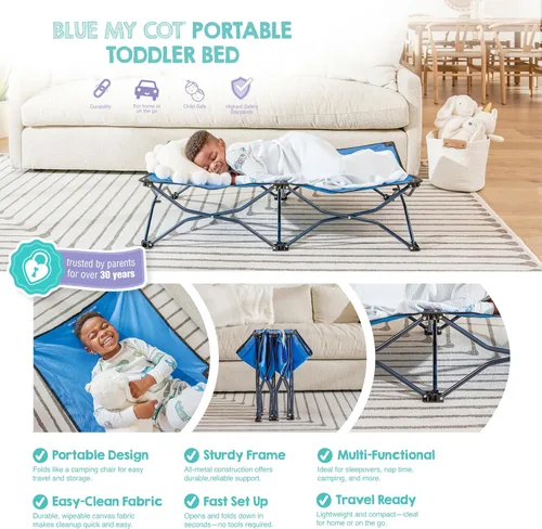 Miniatura 5 de Regalo My Cot® Cama portátil para niños pequeños, azul real, 48 x 24 x 9 pulgadas (paquete de 1)