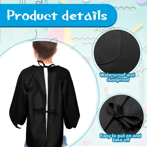 Miniatura 4 de Geyoga Delantal de manga larga impermeable para niños, con bolsillo, para clase escolar, de 3 a 8 años