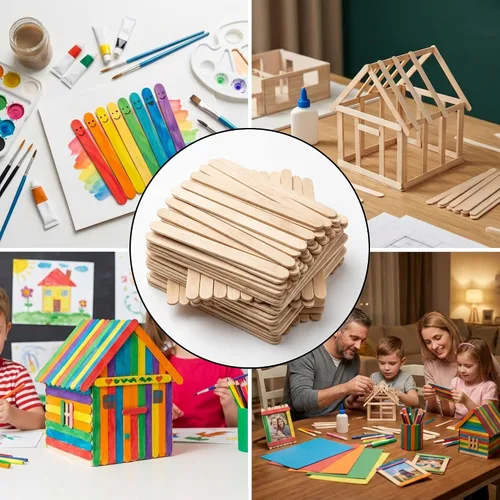 Miniatura 7 de 1200 palitos de madera para manualidades, palitos de helado de madera natural de 4.5 pulgadas de largo para manualidades de bricolaje de madera