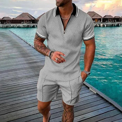 Miniatura 2 de Conjunto deportivo de verano para hombre, camiseta polo y pantalones cortos, conjunto deportivo elegante y casual de 2 piezas