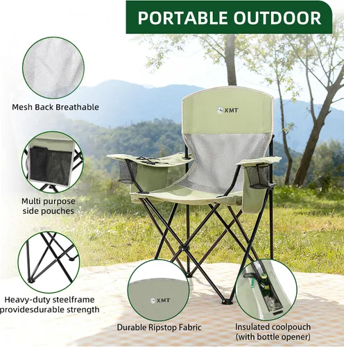 Miniatura 5 de Silla plegable portátil para exteriores con portavasos y bolsa enfriadora, malla transpirable, reposabrazos anchos, diseño ergonómico para 03-rojo