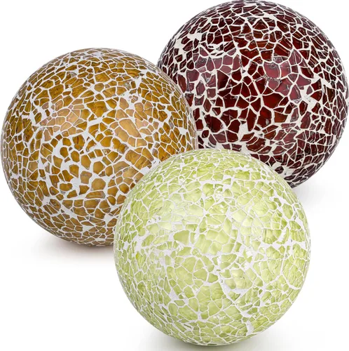 Miniatura 8 de 3 bolas de vidrio decorativas marrones para cuencos, bolas decorativas de mosaico de 3.35 pulgadas para centro de mesa, tazón, jarrón, relleno