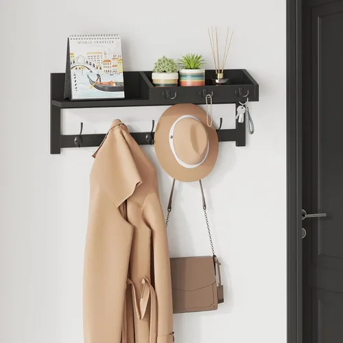 Miniatura 5 de AMBIRD Ganchos de pared con estante, ganchos de abrigo de madera para entrada de 26.57 pulgadas para pared, perchero de pared montado en pared con 5