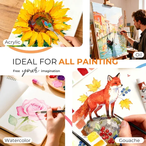 Miniatura 8 de Nicpro Juego de 26 pinceles de pintura, pinceles profesionales con cuchillo de paleta, pinceles de pintura para manualidades para pintura acrílica