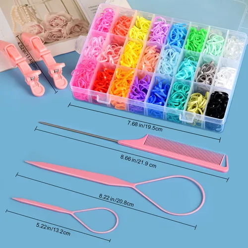 Miniatura 7 de IKOCO Juego de ligas para el cabello, 1505 bandas elásticas coloridas para el cabello con herramientas para el cabello Topsy Tail, peine de cola